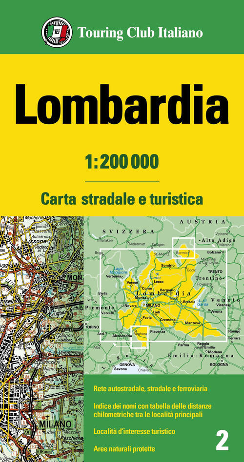 Lombardia 1:200.000. Carta Stradale E Turistica Touring 2023