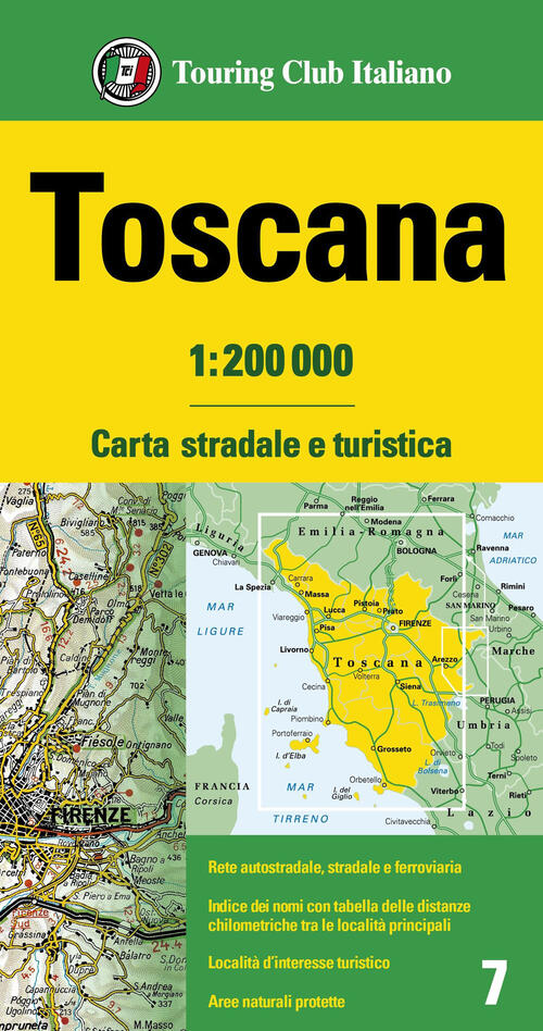 Toscana 1:200.000. Carta Stradale E Turistica Touring 2023