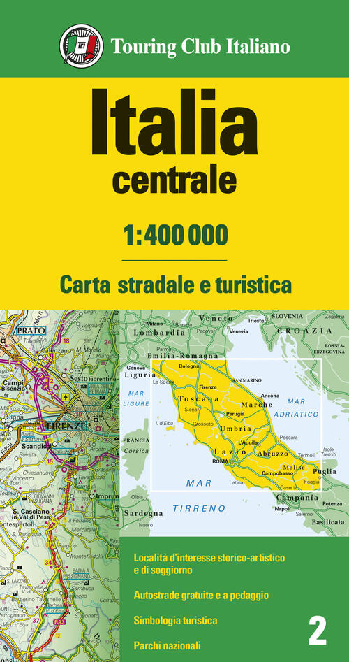 Italia Centrale 1:400.000. Carta Stradale E Turistica Touring 2024