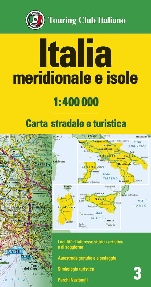 Italia Meridionale E Isole 1:400.000. Carta Stradale E Turistica Touring 2024