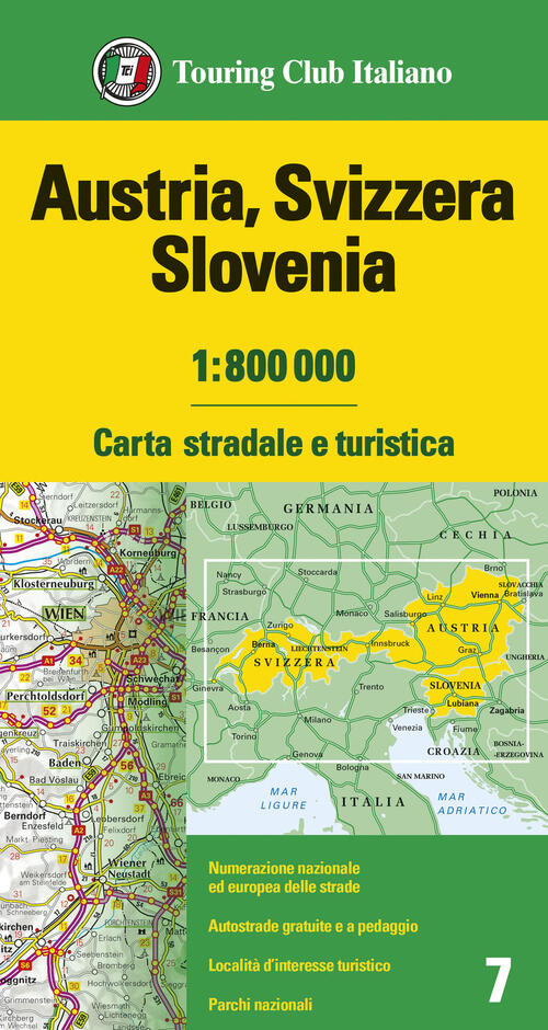 Austria, Svizzera, Slovenia 1:800.000. Carta Stradale E Turistica Touring 2024