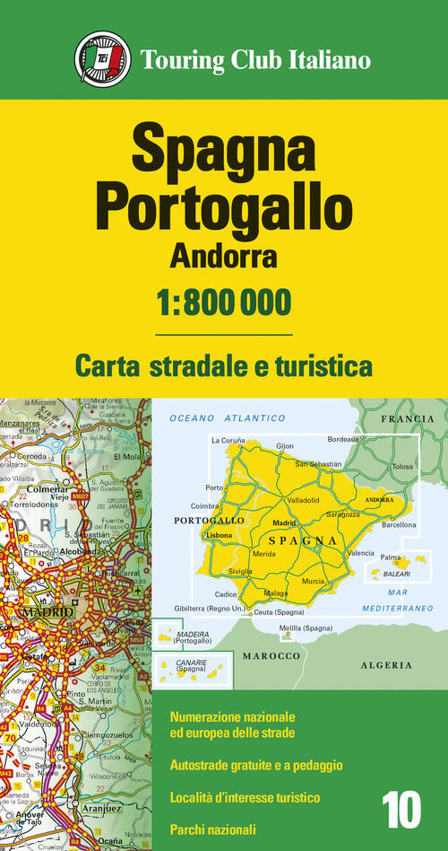 Spagna, Portogallo, Andorra 1:800.000. Carta Stradale E Turistica Touring 2024