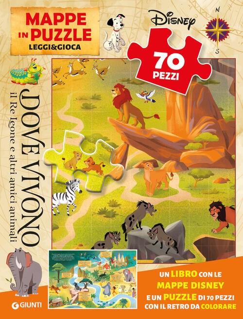 Dove Vivono Il Re Leone E Altri Amici Animali. Mappe In Puzzle. Leggi&Gioca. C