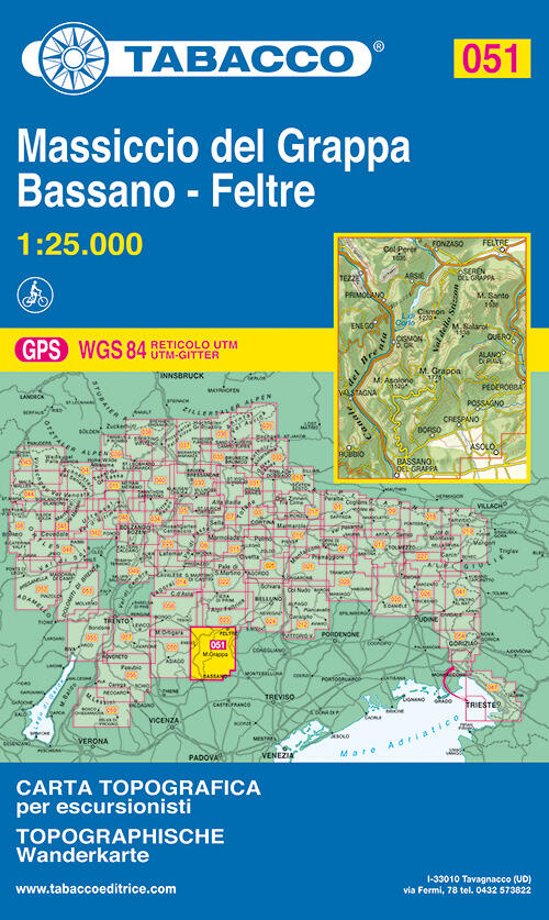 Monte Grappa, Bassano, Feltre 1:25.000 Tabacco 2008